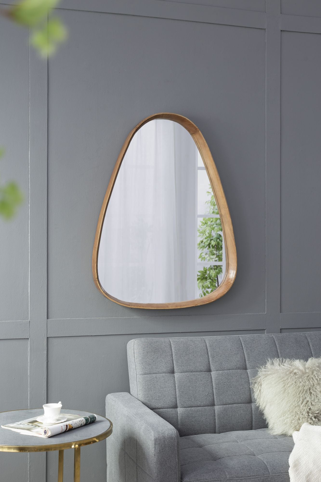 30"x38" Irrgeular Mirror with Wood Frame, Wall Mirror for Living Room Bathroom Entryway image 2