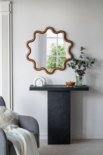 31" x 30" Wooden Accent Mirror with Unique Frame, Wall Mirror for Living Room Bedroom Entryway image 3