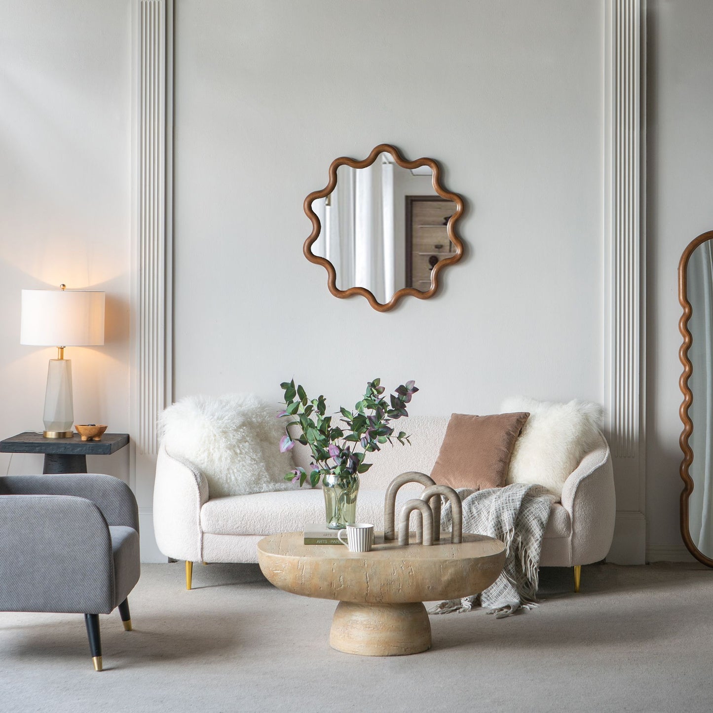 31" x 30" Wooden Accent Mirror with Unique Frame, Wall Mirror for Living Room Bedroom Entryway image 1