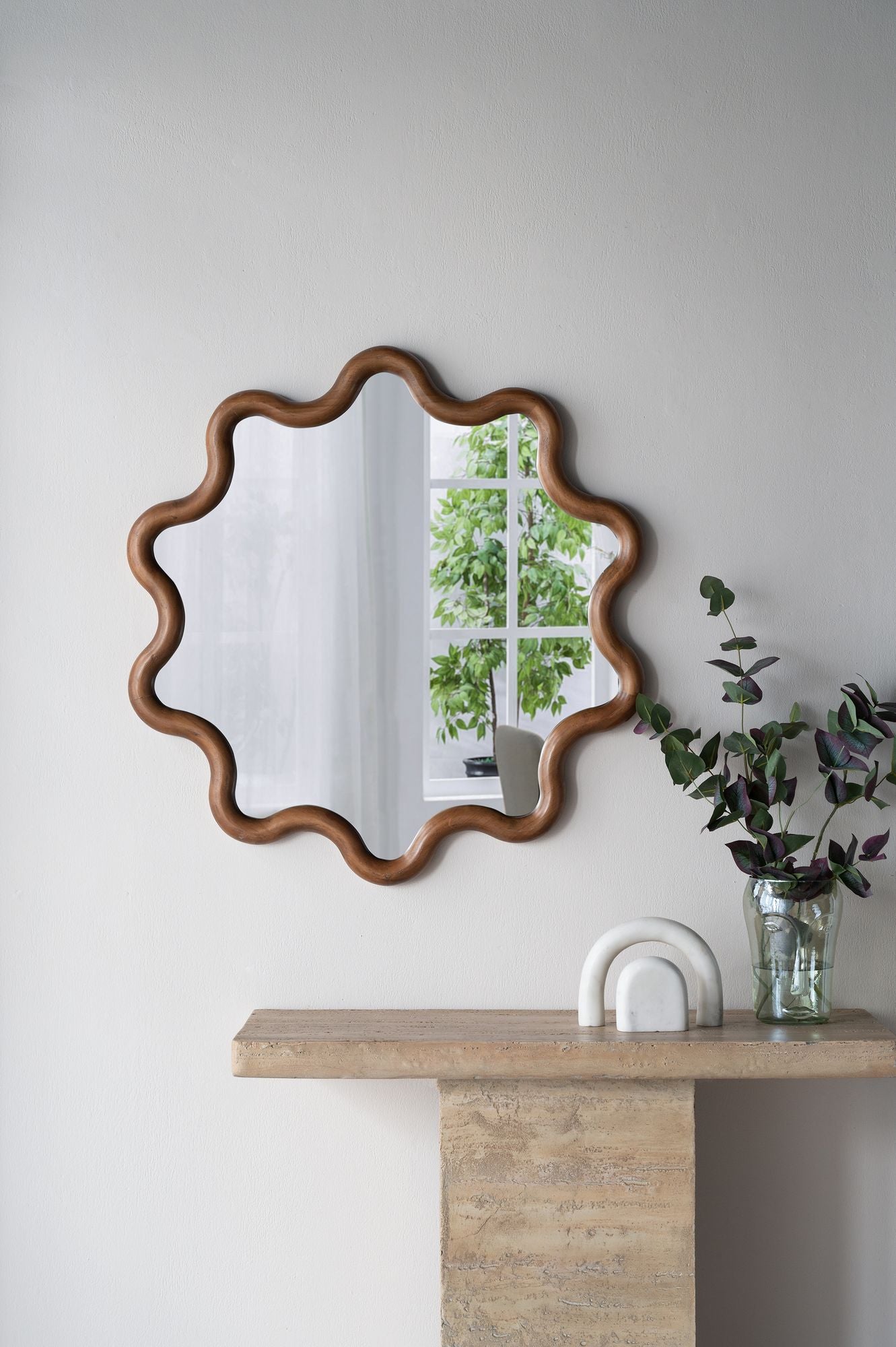 31" x 30" Wooden Accent Mirror with Unique Frame, Wall Mirror for Living Room Bedroom Entryway image 4