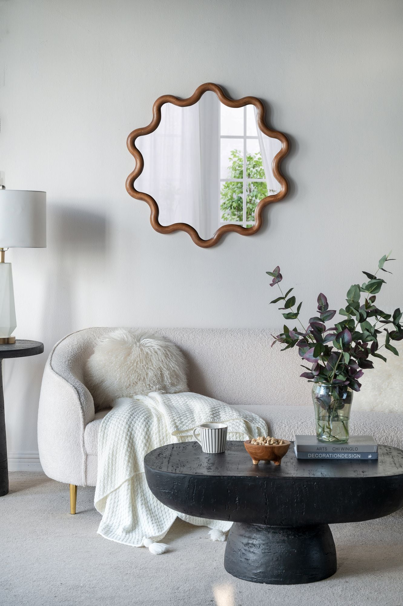 31" x 30" Wooden Accent Mirror with Unique Frame, Wall Mirror for Living Room Bedroom Entryway image 2