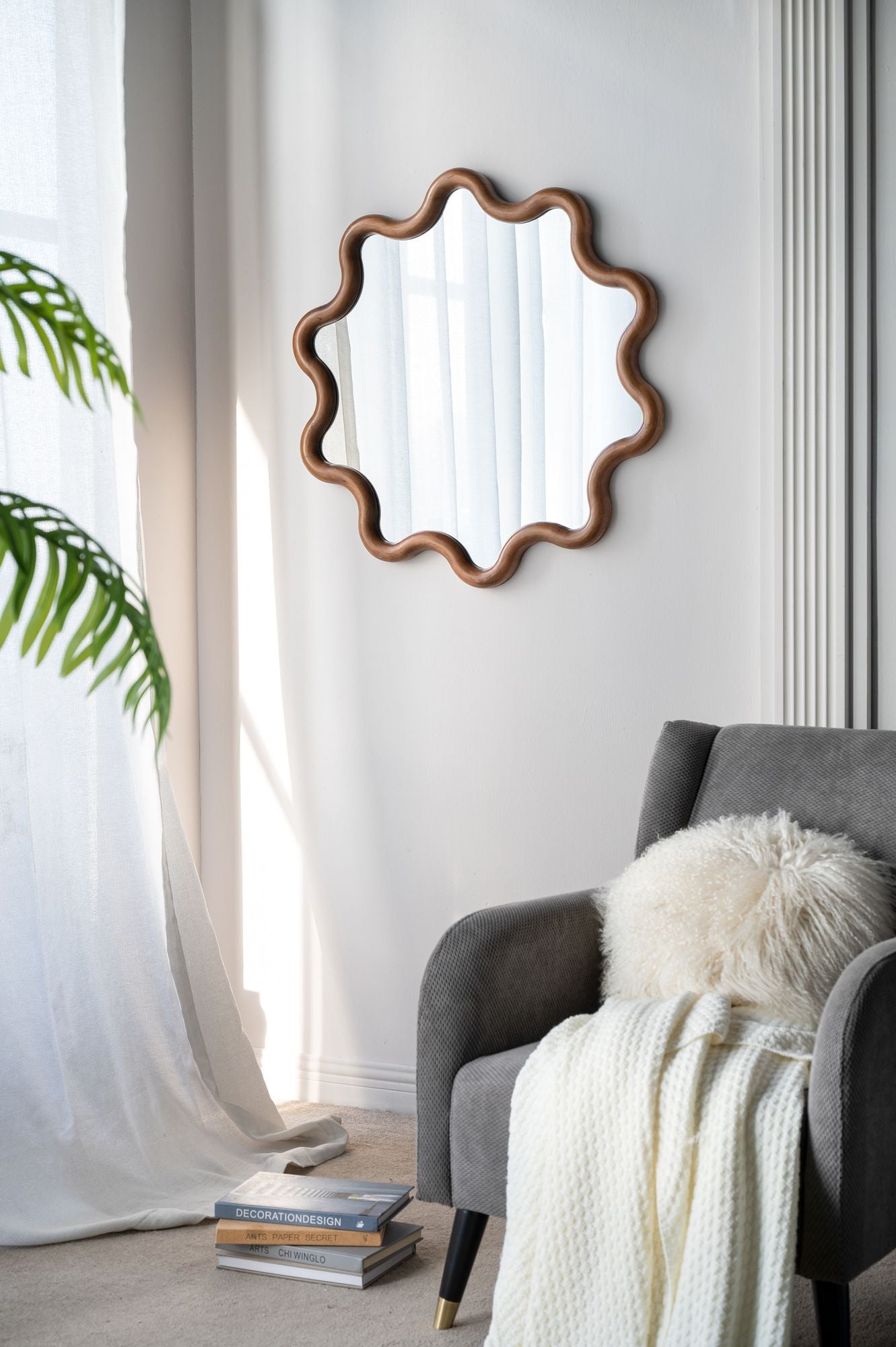 31" x 30" Wooden Accent Mirror with Unique Frame, Wall Mirror for Living Room Bedroom Entryway image 6