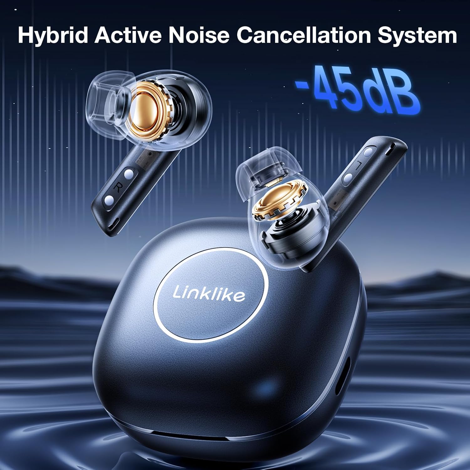 Linklike Halo earbuds charging case open showing earbuds