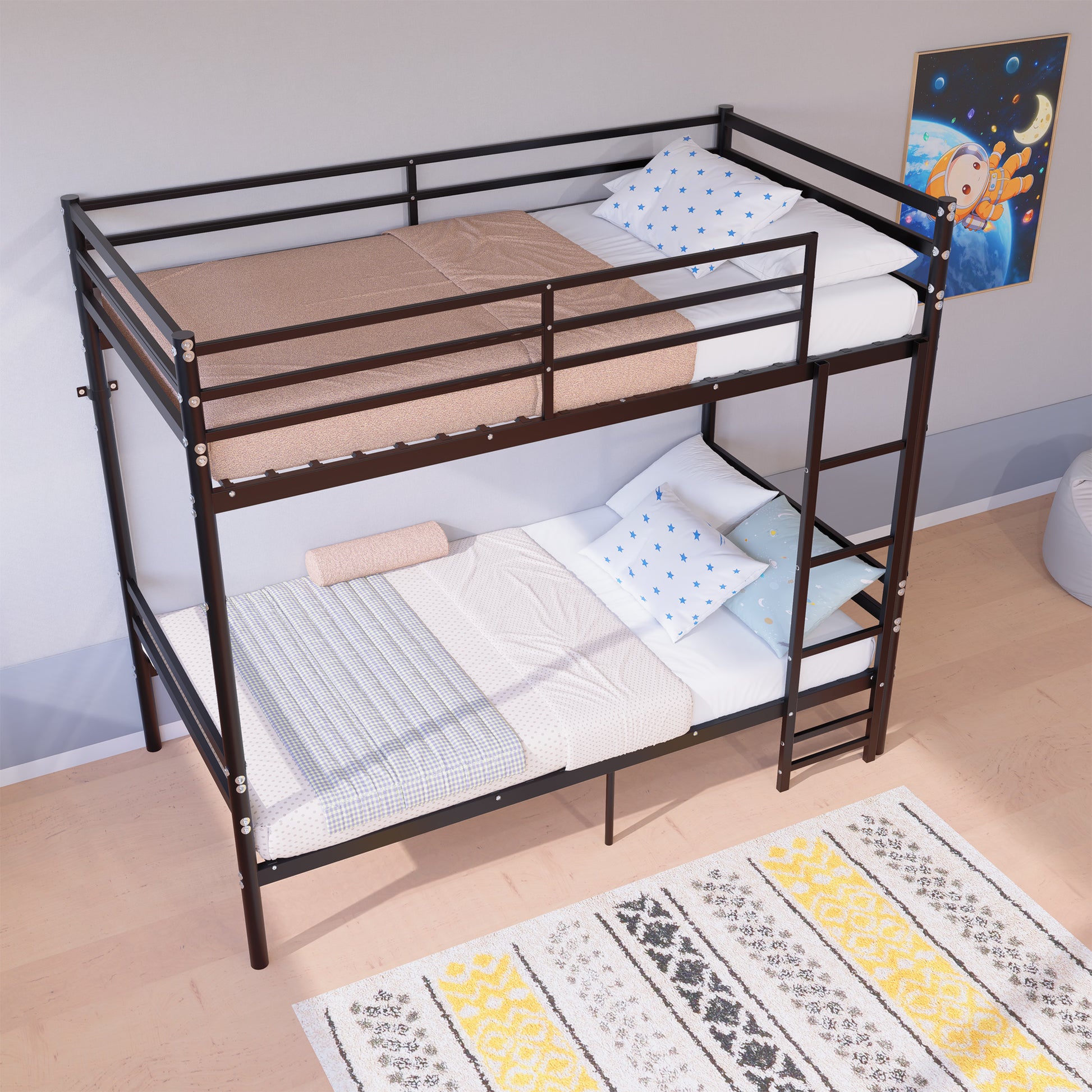 Bunk Bed Twin Over Twin for Kids/Teens/Adults Duty 2 Decker Bed with Flat Ladder, Metal Space Saver Bed with Stairs, Black image 10