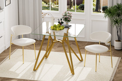 35.4-inch square tempered glass dining table, suitable for 2-4 people, space-saving small kitchen dining table, equipped with sturdy metal table legs,suitable for dining room, living room,Gold image 7