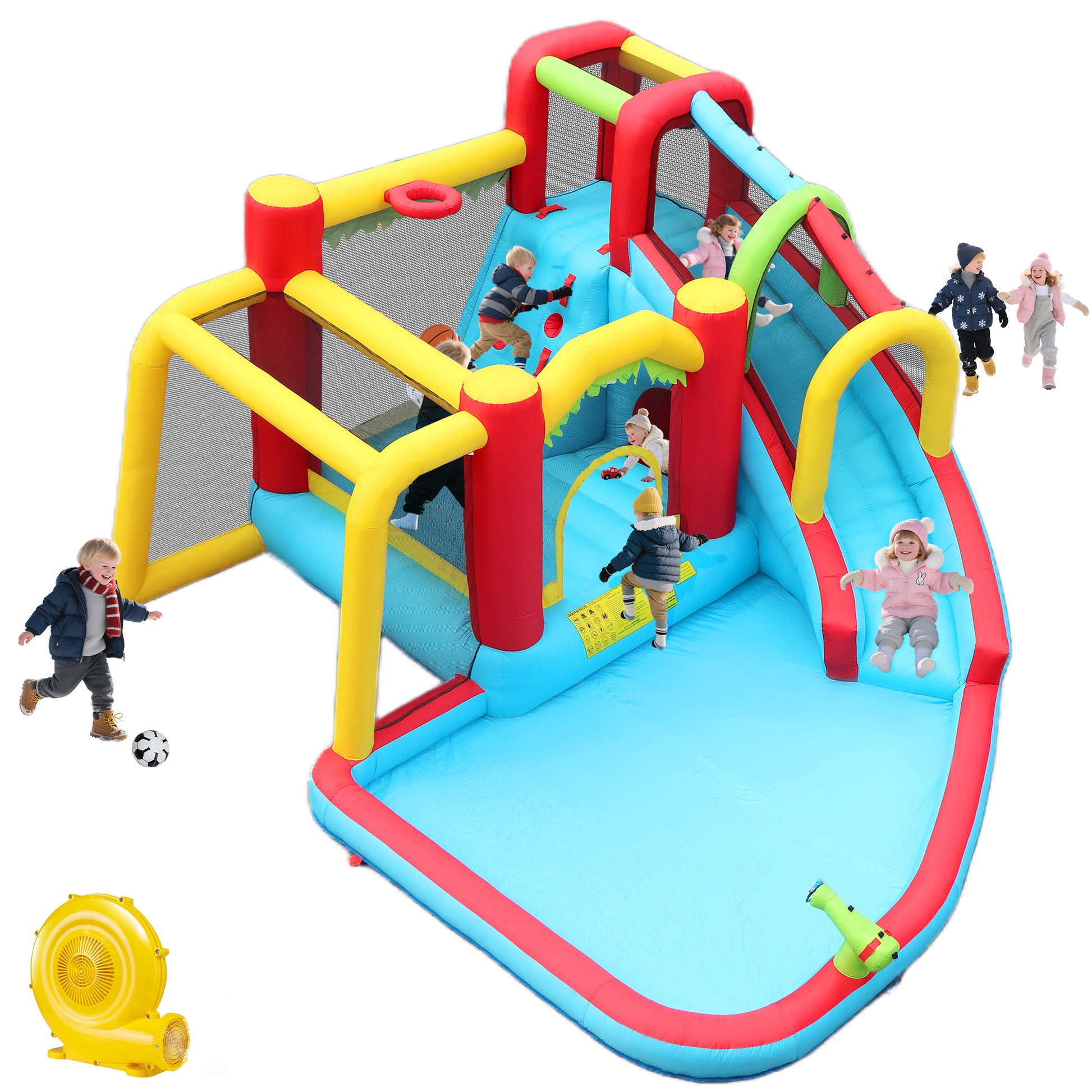7 in1 Inflatable slide water park bouncing house outdoor Soccer garden bouncer with Splash pool & Water gun & Climbing wall & Basketball & Football image 3