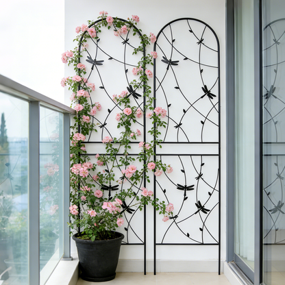 2 Pack Metal Garden Trellis 86.7" x 19.7" Rustproof Trellis for Climbing Plants Outdoor Flower Support Dragonfly Deco Black image 1