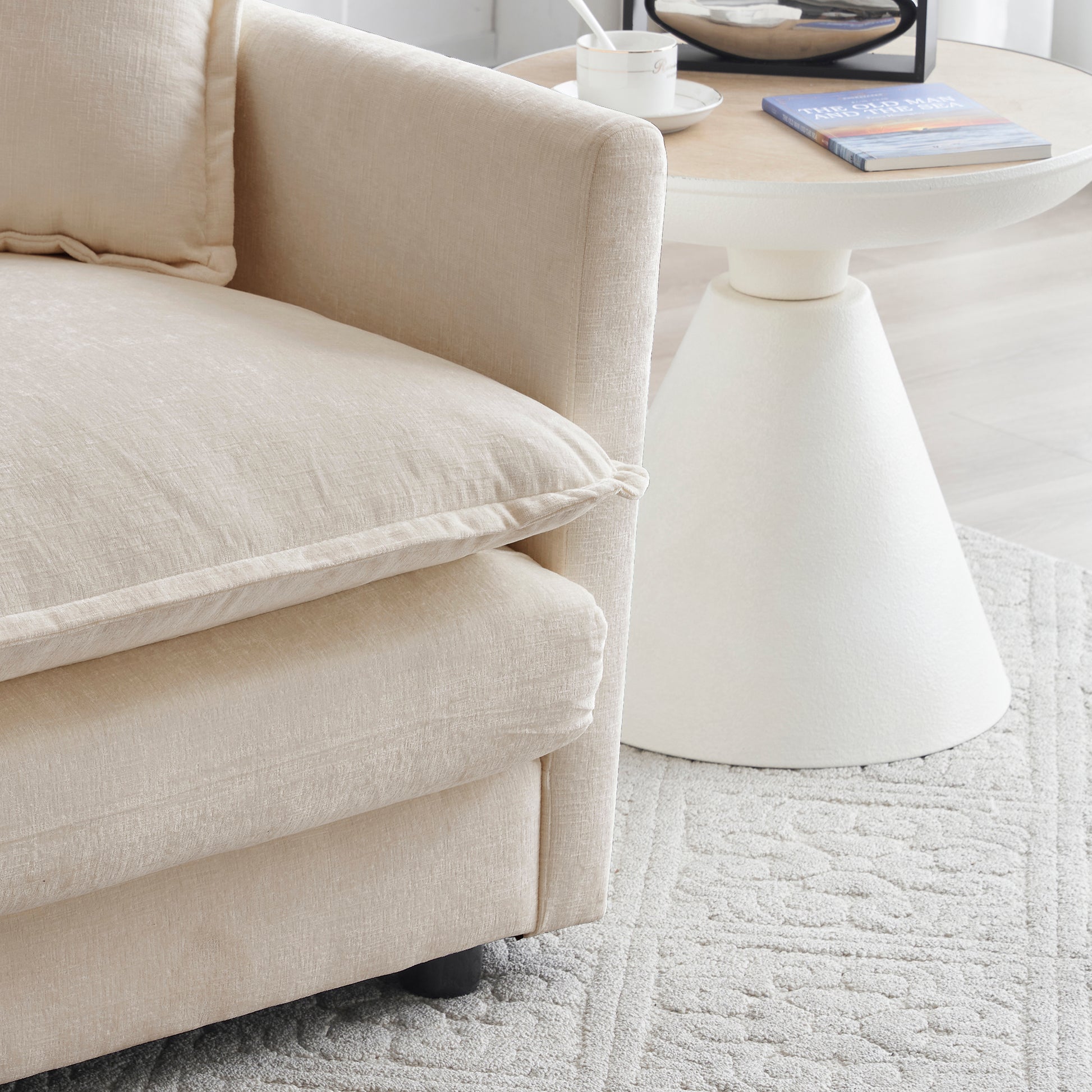 Comfy Deep Single Seat Sofa Upholstered Reading Armchair Living Room Chair light coffee Chenille Fabric, 1 Toss Pillow image 10
