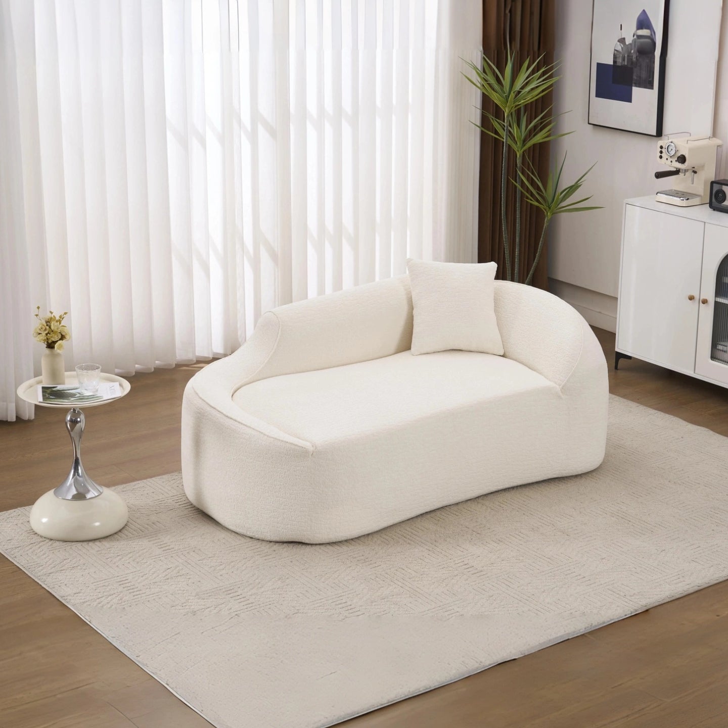 LY-048 Compression Curved Chaise Longue Chair Indoor, Modern Chenille Loveseat Couch with Deep Seat Sofa Bed with 1 Pillow, Sleeper Sofa Couch for Living Room, Bedroom, Apartment image 1