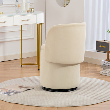 Decorative chair with storage, 360° rotating corduroy vanity & dining chair, soft padded seat, free cat bed stool included, beige, ideal for bedroom, dressing room and living room. image 10