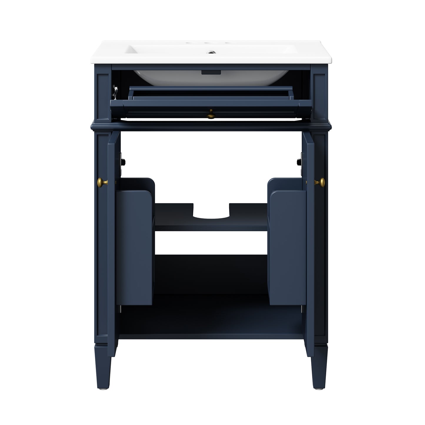 24" Bathroom Vanity with 2 Doors and Tip-Out Drawer, Bathroom Storage Cabinet with Sink, Soft-Closing Doors with Organizers image 12