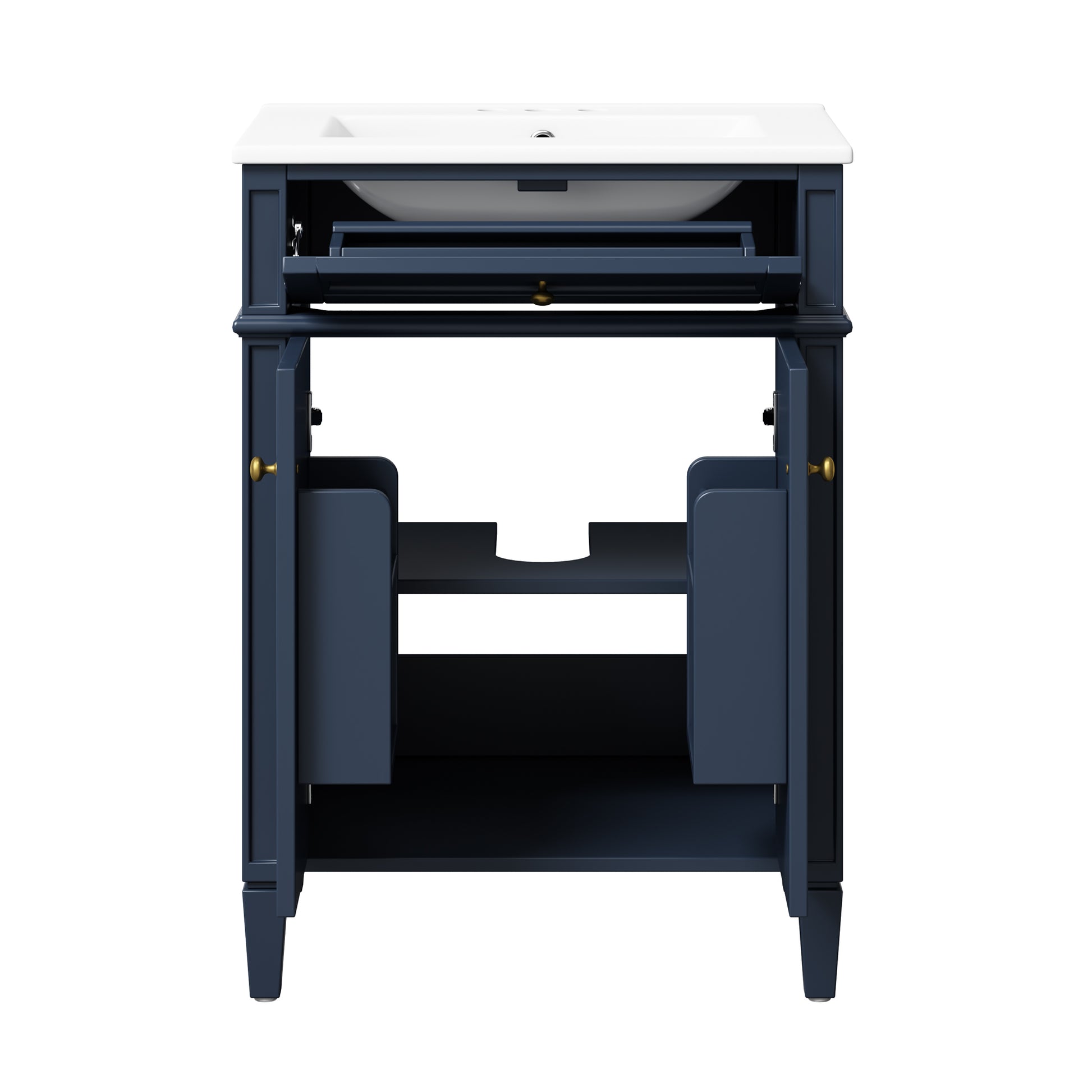 24" Bathroom Vanity with 2 Doors and Tip-Out Drawer, Bathroom Storage Cabinet with Sink, Soft-Closing Doors with Organizers image 12