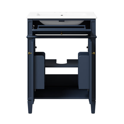24" Bathroom Vanity with 2 Doors and Tip-Out Drawer, Bathroom Storage Cabinet with Sink, Soft-Closing Doors with Organizers image 12