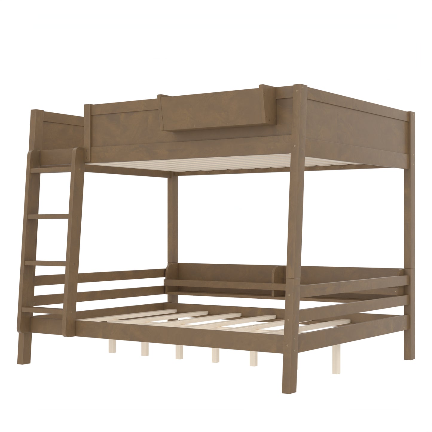 Queen Bunk Bed With Storage Shelf and Bookshelf,Wood Bunk Bed with Ladder and Guardrails,Detachable Design,Vintage brown image 7