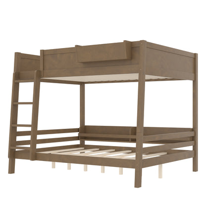 Queen Bunk Bed With Storage Shelf and Bookshelf,Wood Bunk Bed with Ladder and Guardrails,Detachable Design,Vintage brown image 7