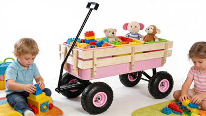 Outdoor Wagon All Terrain Pulling w/Wood Railing Air Tires Garden Cart image 8