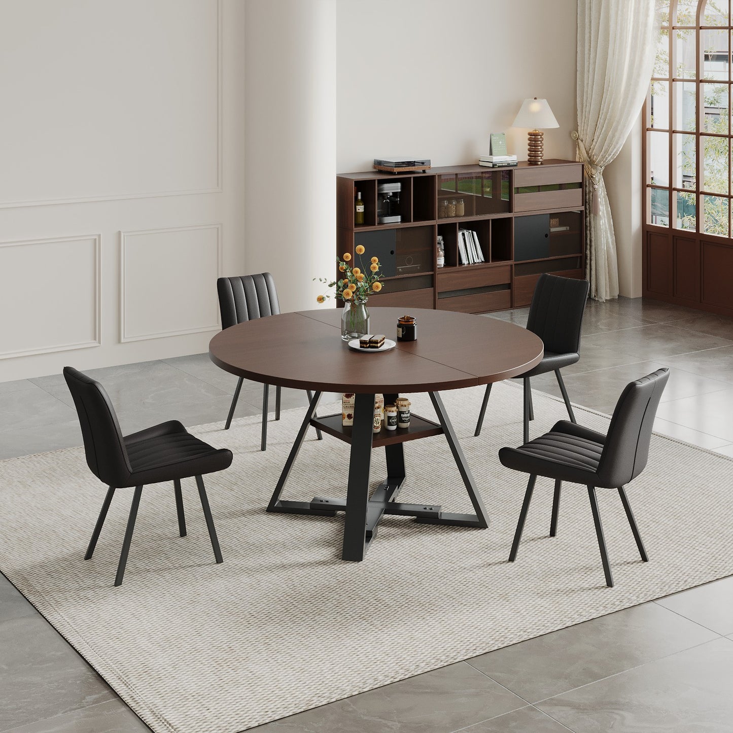 Round dining table in black walnut, 115cm. image 3