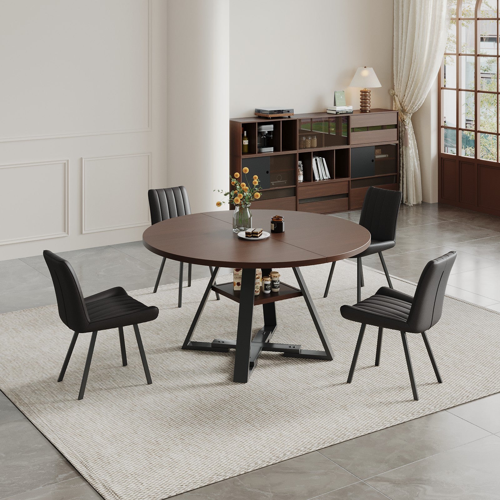Round dining table in black walnut, 115cm. image 3