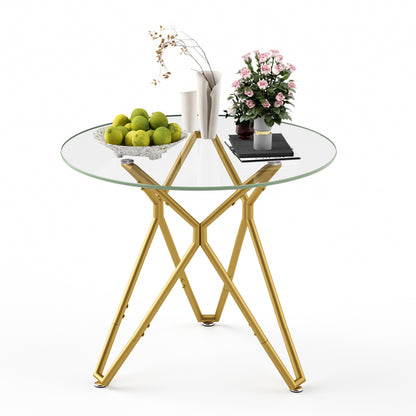 35.4-inch round tempered glass dining table, suitable for 1-4 people, space-saving small kitchen dining table, equipped with sturdy metal table legs, suitable for dining room, living room,Gold image 3