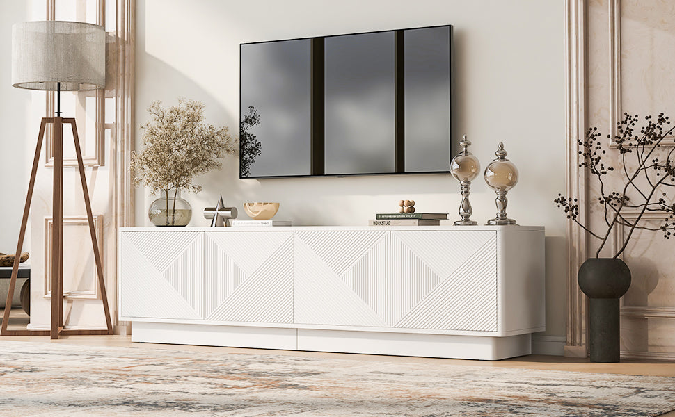 U-Can Stylish 4-Door Wave Design Cabinet with Adjustable Shelves & LED Accent image 4