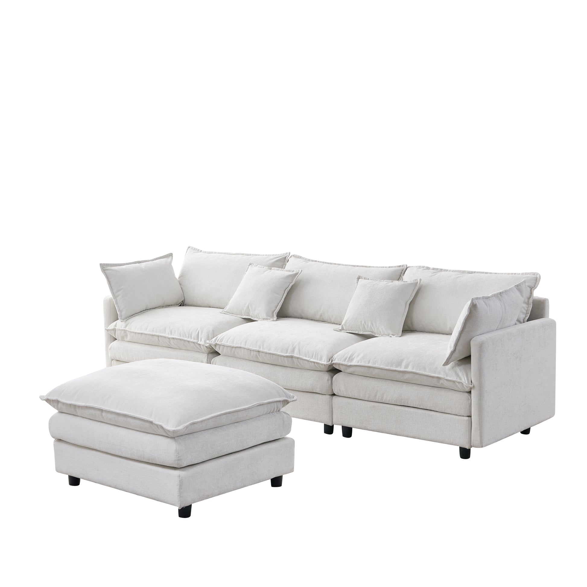 105" Modular Sectional Couch,Upholstered Soft Chenille Fabric Sofa,3 Seater with Ottoman L Shape Sofa Beige image 9