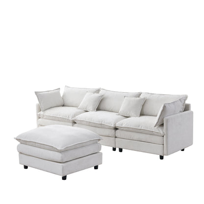 105" Modular Sectional Couch,Upholstered Soft Chenille Fabric Sofa,3 Seater with Ottoman L Shape Sofa Beige image 9
