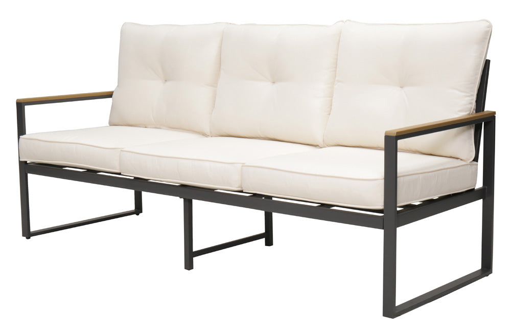 Steel Outdoor Patio Sofa, Steel Metal 3-Seat Couch with Thick Cushions, Patio Conversation Sofa Couch for Deck Garden Poolside, Beige image 4