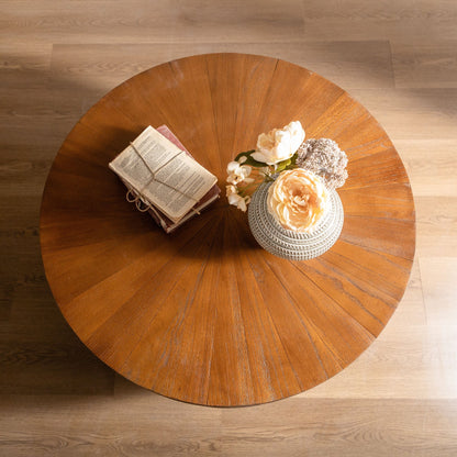 31.50"Vintage Style Bucket Shaped Coffee Table with storage function, for Office, Dining Room and Living Room, Brown image 6