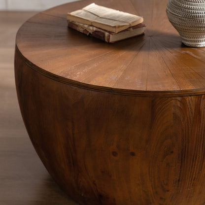 31.50"Vintage Style Bucket Shaped Coffee Table with storage function, for Office, Dining Room and Living Room, Brown image 16