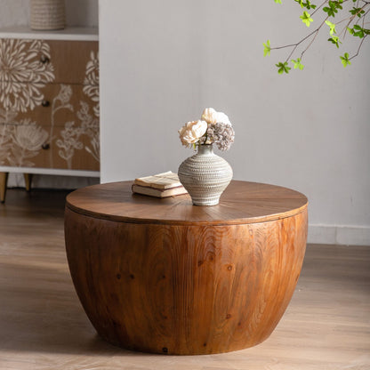 31.50"Vintage Style Bucket Shaped Coffee Table with storage function, for Office, Dining Room and Living Room, Brown image 1