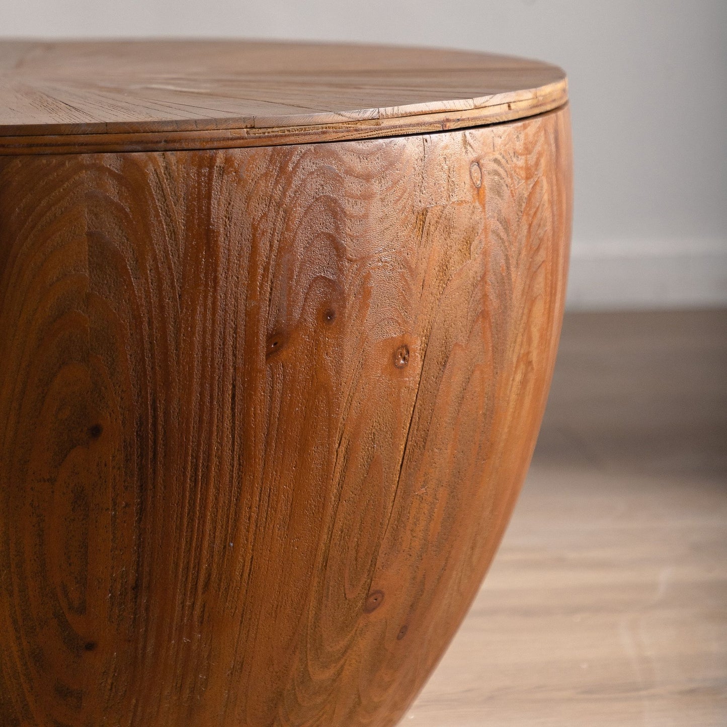 31.50"Vintage Style Bucket Shaped Coffee Table with storage function, for Office, Dining Room and Living Room, Brown image 14