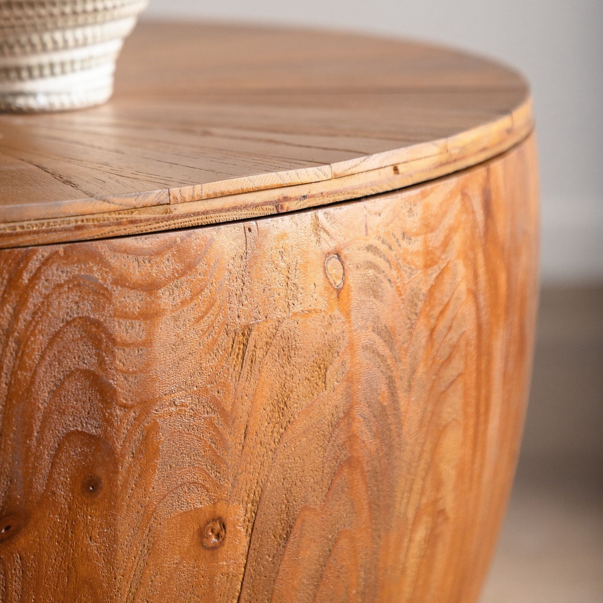 31.50"Vintage Style Bucket Shaped Coffee Table with storage function, for Office, Dining Room and Living Room, Brown image 15