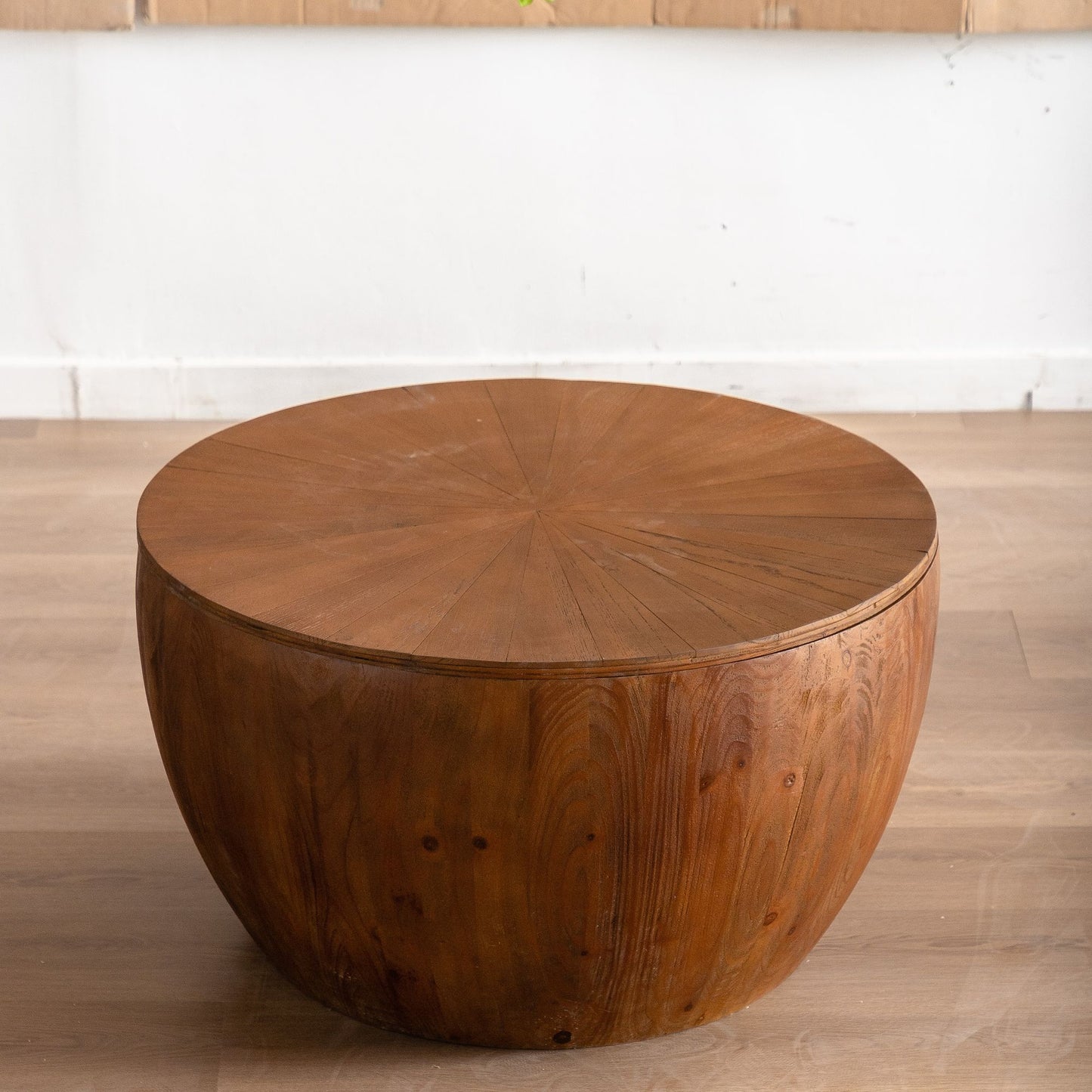 31.50"Vintage Style Bucket Shaped Coffee Table with storage function, for Office, Dining Room and Living Room, Brown image 10