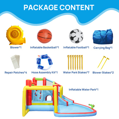 7 in1 Inflatable slide water park bouncing house outdoor Soccer garden bouncer with Splash pool & Water gun & Climbing wall & Basketball & Football image 12