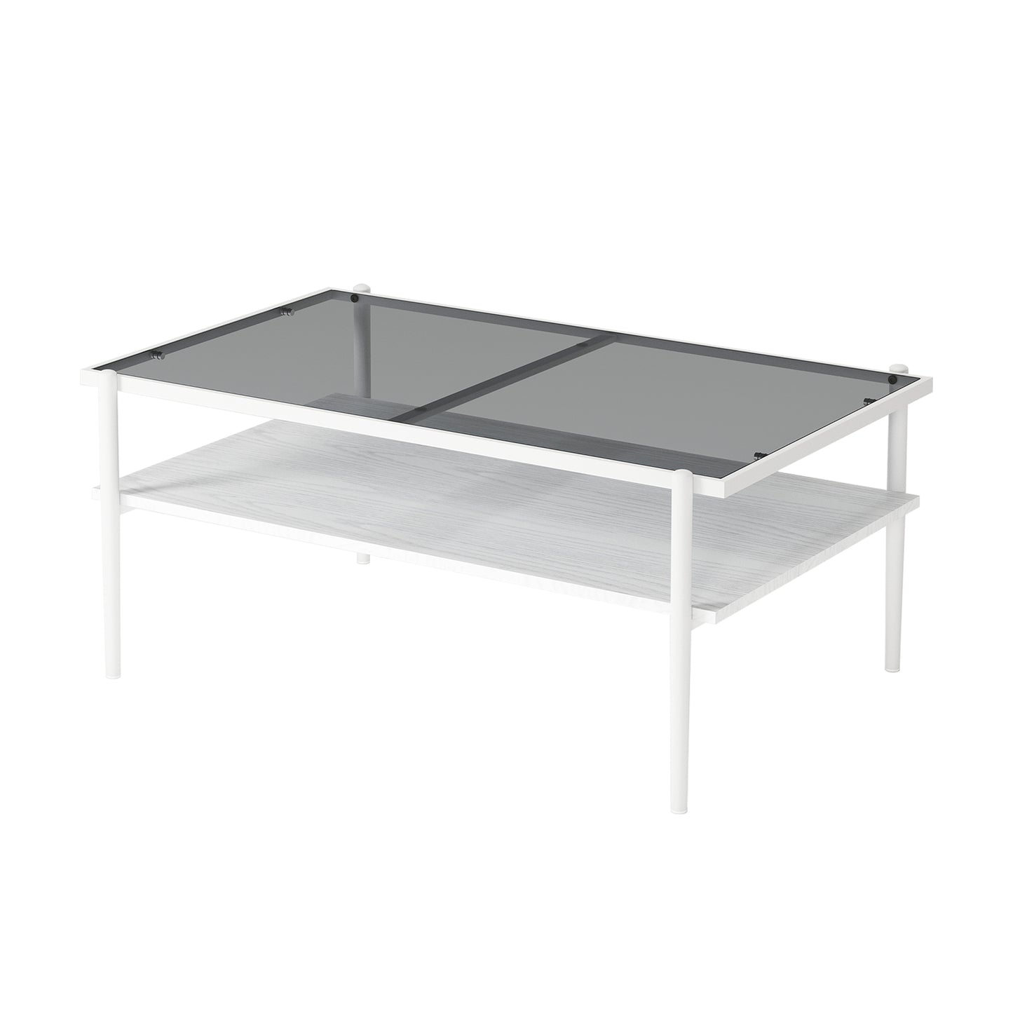 Rectangle Coffee Table with Gray Tempered Glass top and White Legs, Modern Table for Living Room image 4