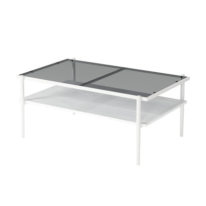 Rectangle Coffee Table with Gray Tempered Glass top and White Legs, Modern Table for Living Room image 4