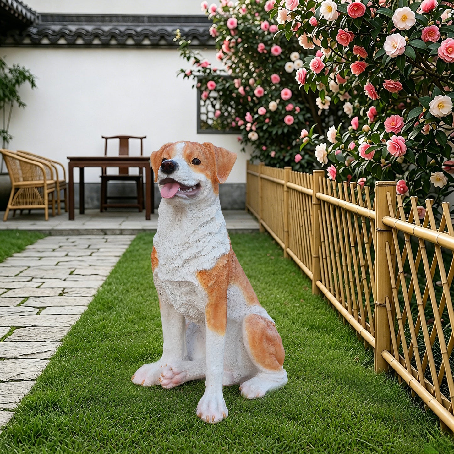 Lifelike Hound Dog Statue, Realistic Resin Animal Figurine for Indoor Outdoor Garden Lawn Yard Home Decor, Art Craft Gift, Brown+White image 8