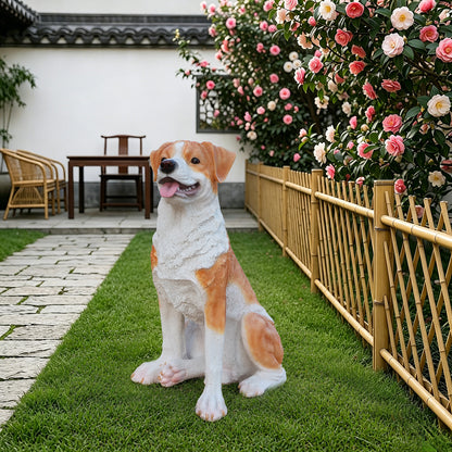 Lifelike Hound Dog Statue, Realistic Resin Animal Figurine for Indoor Outdoor Garden Lawn Yard Home Decor, Art Craft Gift, Brown+White image 8