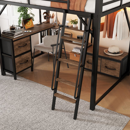 Full Size Loft Bed with Desk and Light, Metal Loft Bed with Storage Shelves, Wardrobe and Drawers for Boys Girls(Old SKU W2593S00040) image 6