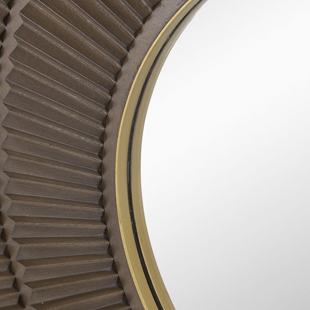 31.5x1x31.5" Round Carter Wooden Mirror with Gold Iron Frame Neutral Colorway Wall Decor for Live space, Bathroom, Entry image 15