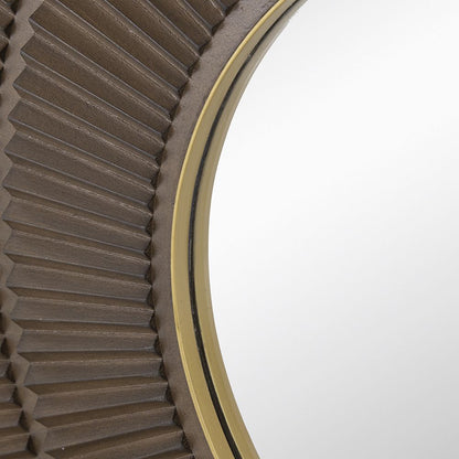 31.5x1x31.5" Round Carter Wooden Mirror with Gold Iron Frame Neutral Colorway Wall Decor for Live space, Bathroom, Entry image 15