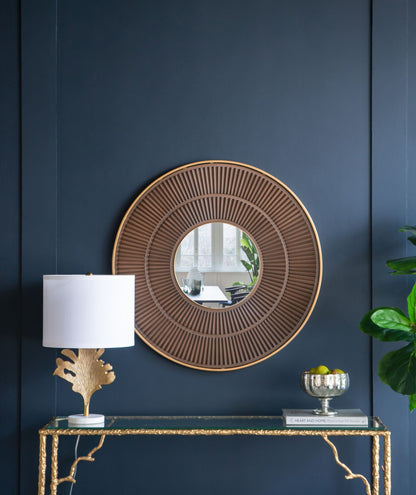Round mirror with gold iron frame - back view
