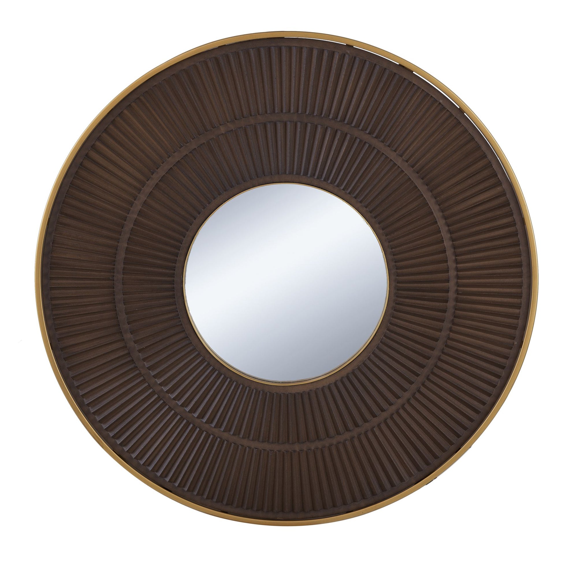 Side view of round wooden mirror