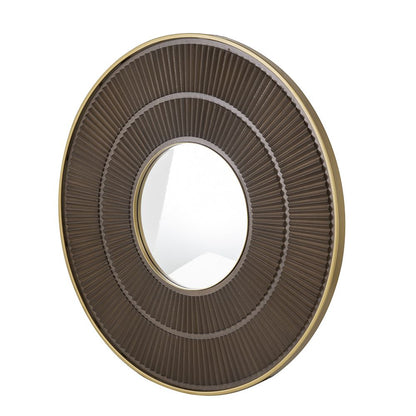 31.5x1x31.5" Round Carter Wooden Mirror with Gold Iron Frame Neutral Colorway Wall Decor for Live space, Bathroom, Entry image 14