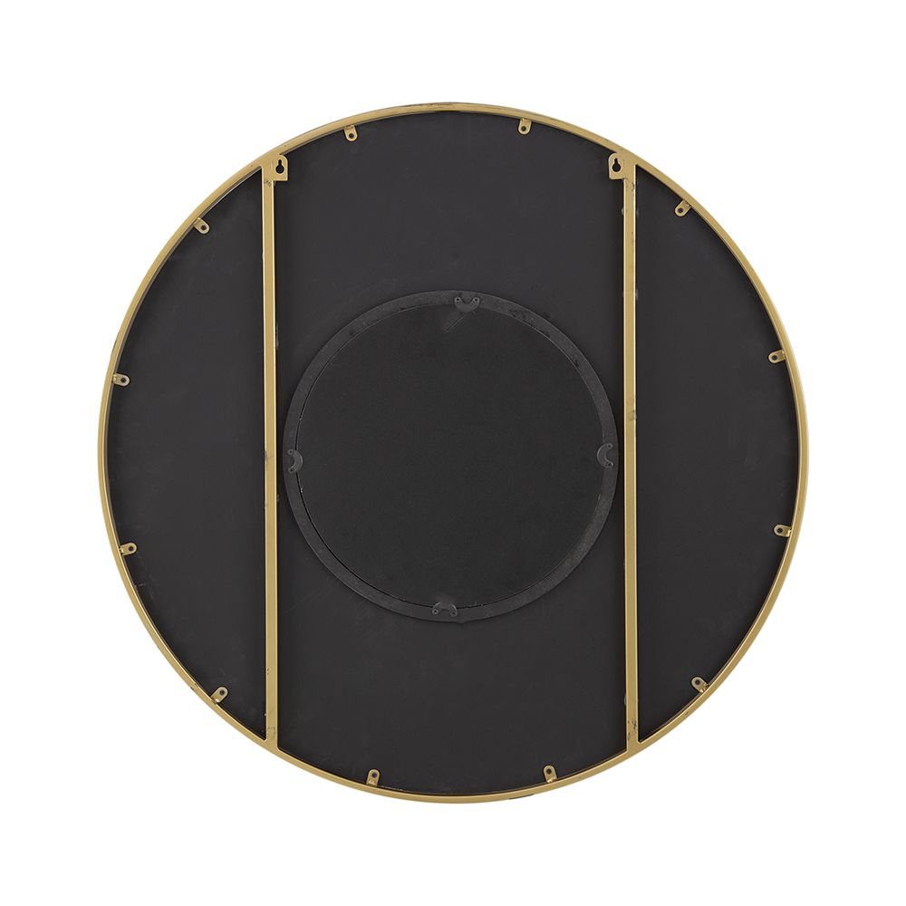 31.5x1x31.5" Round Carter Wooden Mirror with Gold Iron Frame Neutral Colorway Wall Decor for Live space, Bathroom, Entry image 18