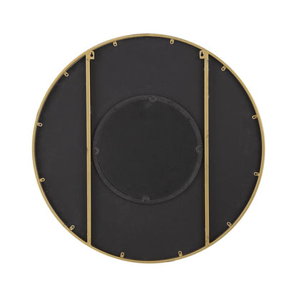 31.5x1x31.5" Round Carter Wooden Mirror with Gold Iron Frame Neutral Colorway Wall Decor for Live space, Bathroom, Entry image 18