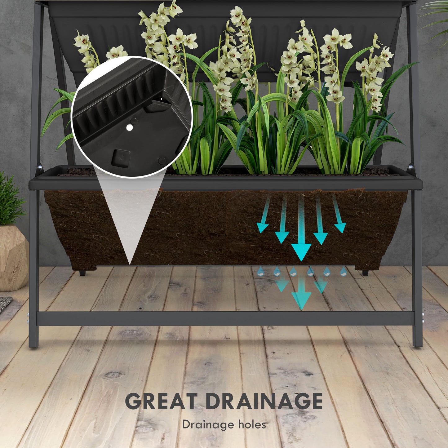 Outsunny Raised Garden Bed, 4 Tier Vertical Garden Planter Set, 4 Outdoor Planter Boxes with Stand, Self Draining Design Elevated Garden for Vegetable, Flowers & Herbs, Black image 6
