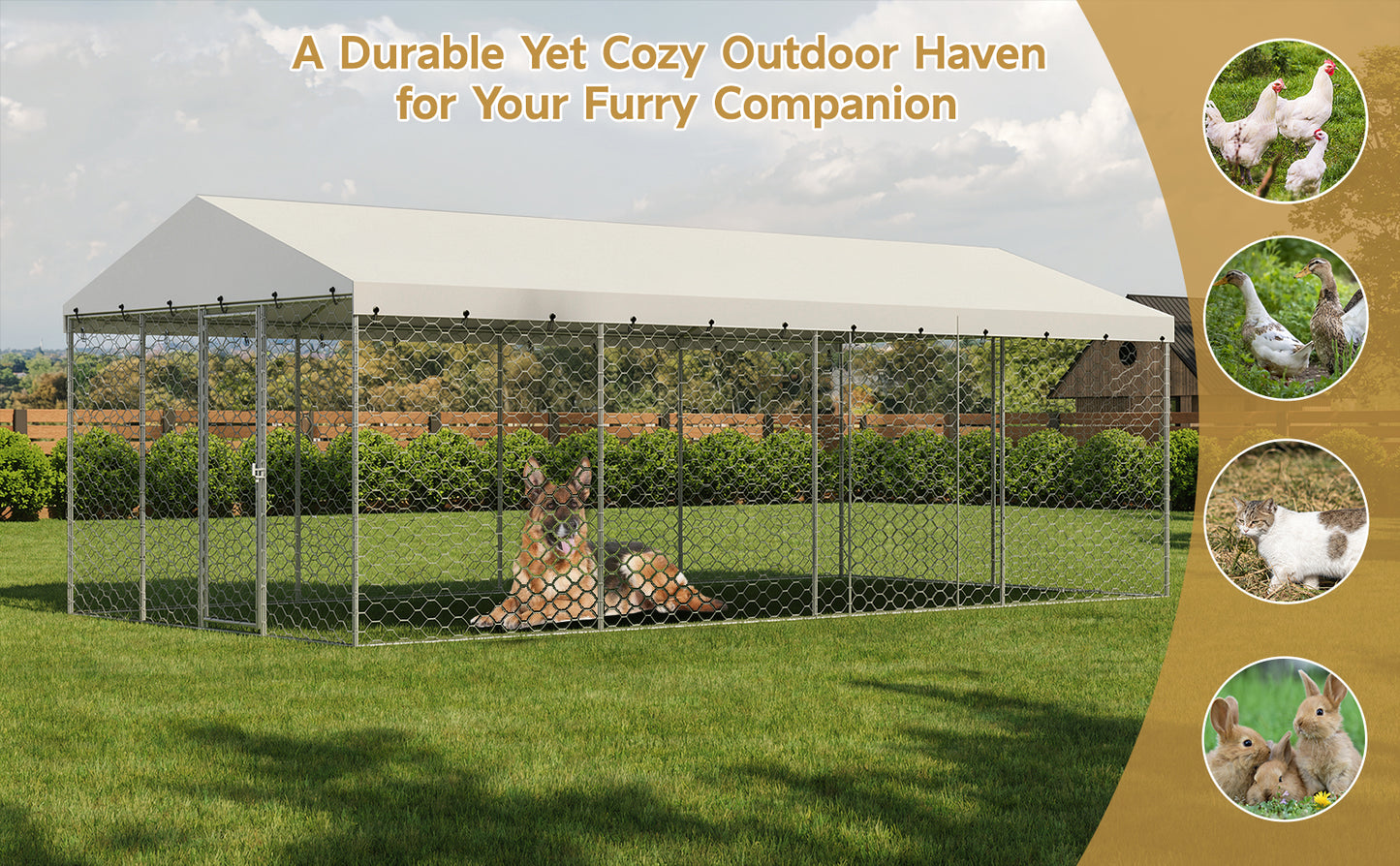 10x20 FT Large Outdoor Dog Kennel with Canopy, Heavy Duty Galvanized Steel Frame, Waterproof Cover, All-Weather Protection, Escape-Proof Lockable Pet Playpen for Large Dogs, Multiple Animals. image 11