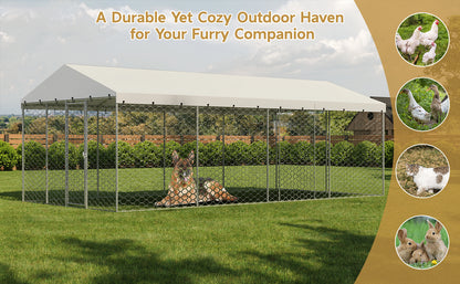 10x20 FT Large Outdoor Dog Kennel with Canopy, Heavy Duty Galvanized Steel Frame, Waterproof Cover, All-Weather Protection, Escape-Proof Lockable Pet Playpen for Large Dogs, Multiple Animals. image 11