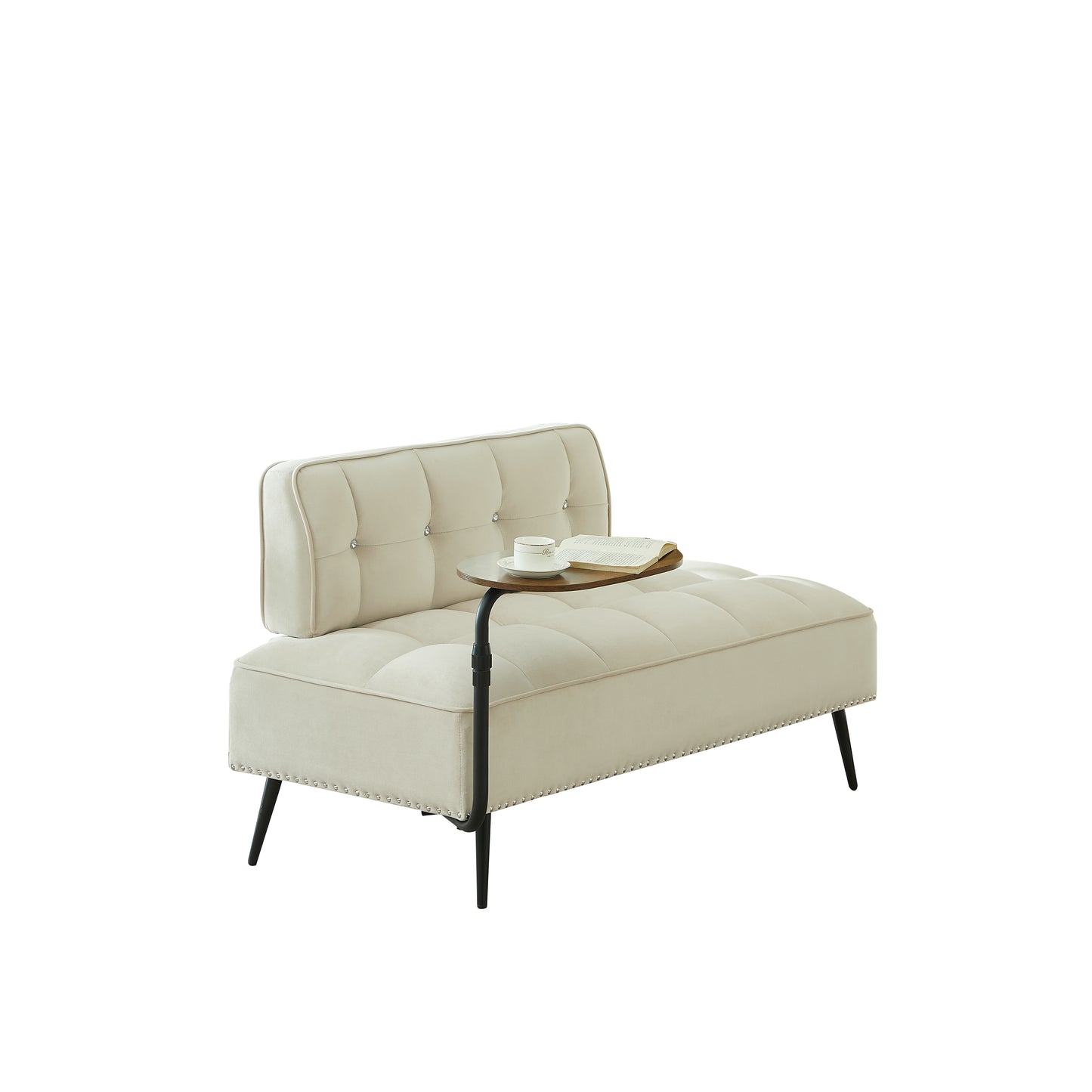 54-Inch Modern Two-Seater Velvet Sofa with Backrest & 360° Rotating Side Table – Entryway Ottoman, Multi-Use Bench, Office Desk and Chair Set, Space-Saving Design for Living Room, Bedroom, Apartment image 9